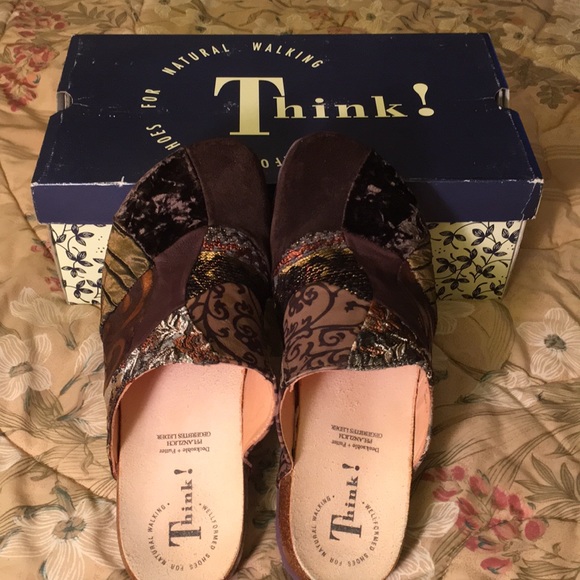 Shoes - Multi-colored brown patchwork mules...size 10.